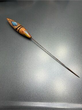 Vintage Wood Handpainted Decorative Hat pin #15sp